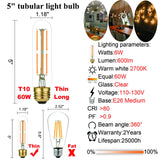 LiteHistory Dimmable E26 Edison Bulb 6W Equal 60 watt Light Bulb AC120V Warm White 2700K Edison Light Bulbs 60 Watt 600LM Tubular T10 led Bulb for Rustic Pendant,Chandeliers,Wall sconces,Vanity 6Pack