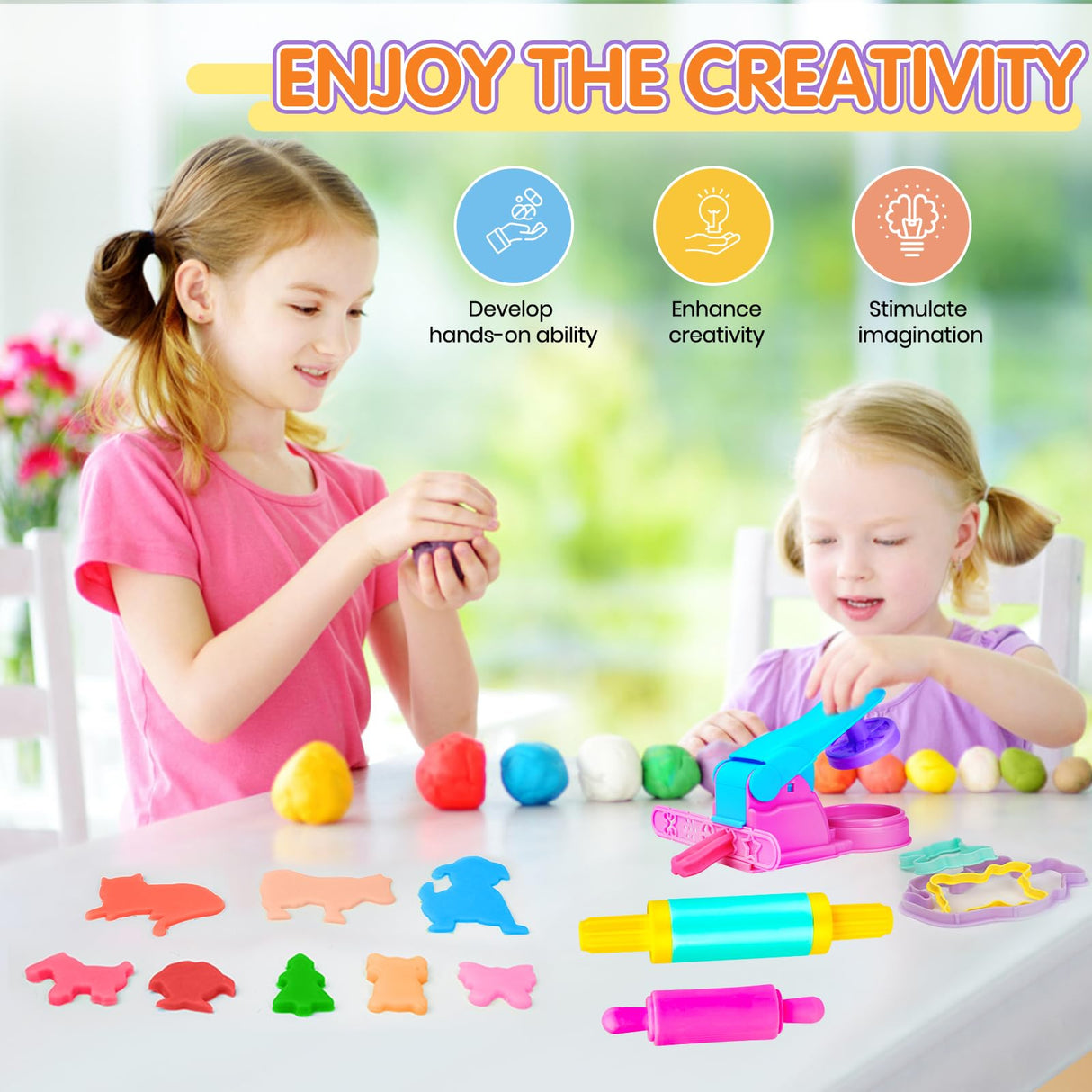 Dough Tool Sets for Kids Toddlers,Cute Playdough Accessories with Rolling Pin Dough Mat Storage Box,Party Pack Toys for Kids Age 2-4 3-5 4-8,Educational Toys Gift for Birthday Christmas Boys Girls