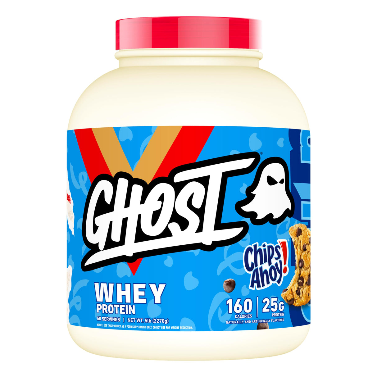 GHOST Whey Protein Powder, Chips Ahoy - 5LB Tub, 25G of Protein - Chocolate Chip Cookie Flavored Isolate, Concentrate & Hydrolyzed Whey Protein Blend
