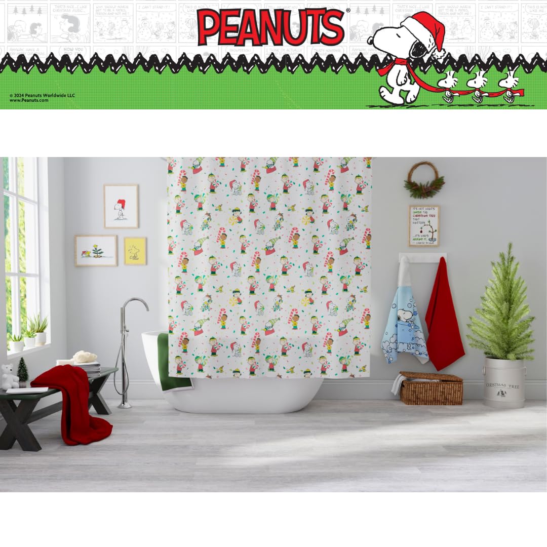Franco Peanuts Holiday Christmas Bath Microfiber Shower Curtain, 72x72, (Officially Licensed Product)