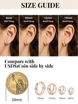 Silvora Rose Gold Huggie Earrings for Women, Small Chunky Hoops with 925 Sterling Silver Post, Lightweight Rose Gold Earrings, 8mm