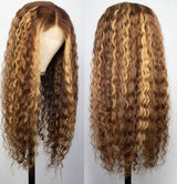 Chesma 28inch Highlight Ombre Lace Front Wig Human Hair 13x4 HD Honey Blonde 4/27 Deep Wave Lace Frontal Wigs Glueless Wigs Human Hair Pre Plucked with Baby Hair 180 Density