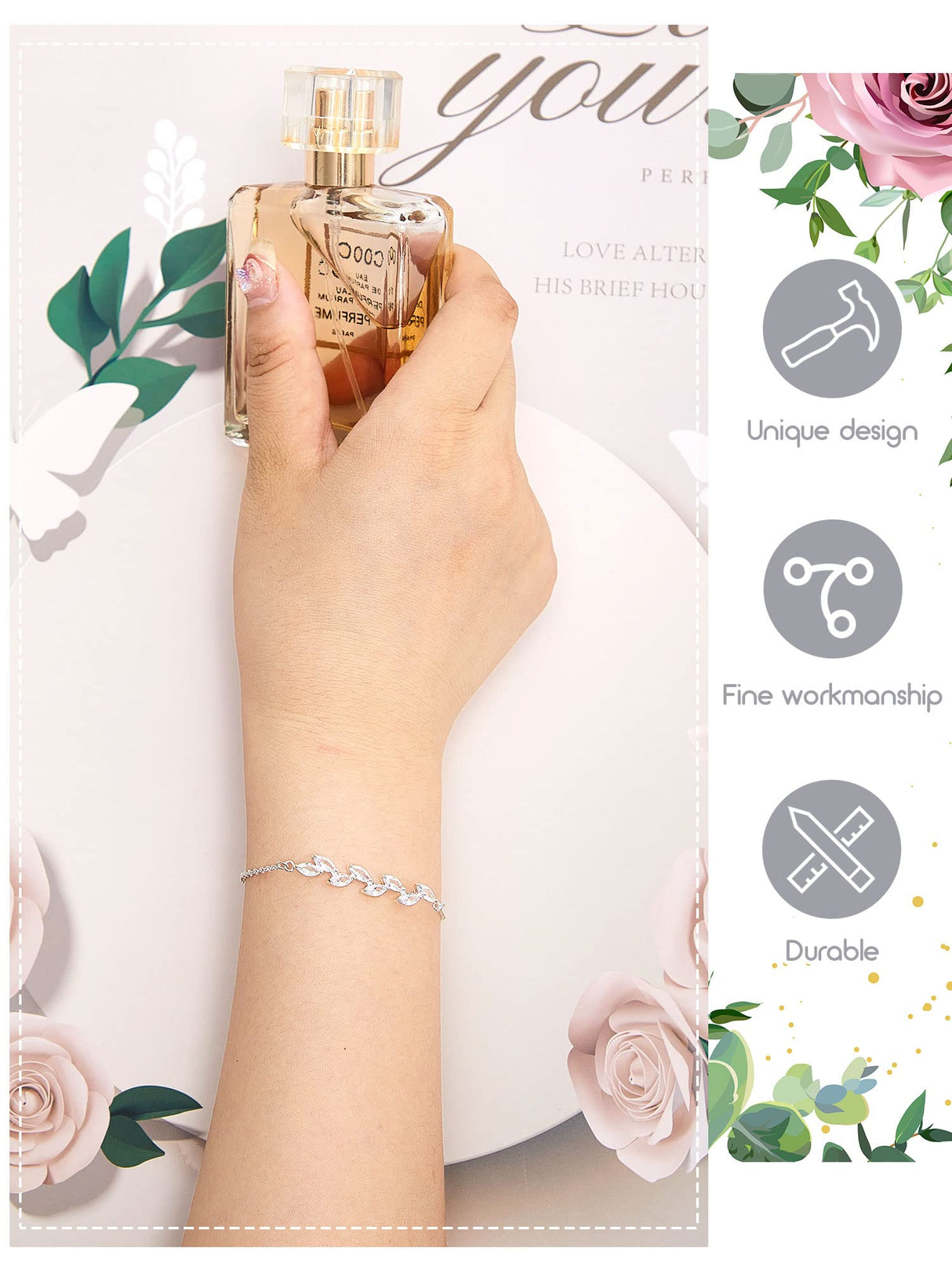 Trnayi 6 Pcs Bridesmaid Bracelets Jewelry Bridesmaid Gifts,Silver Leaf