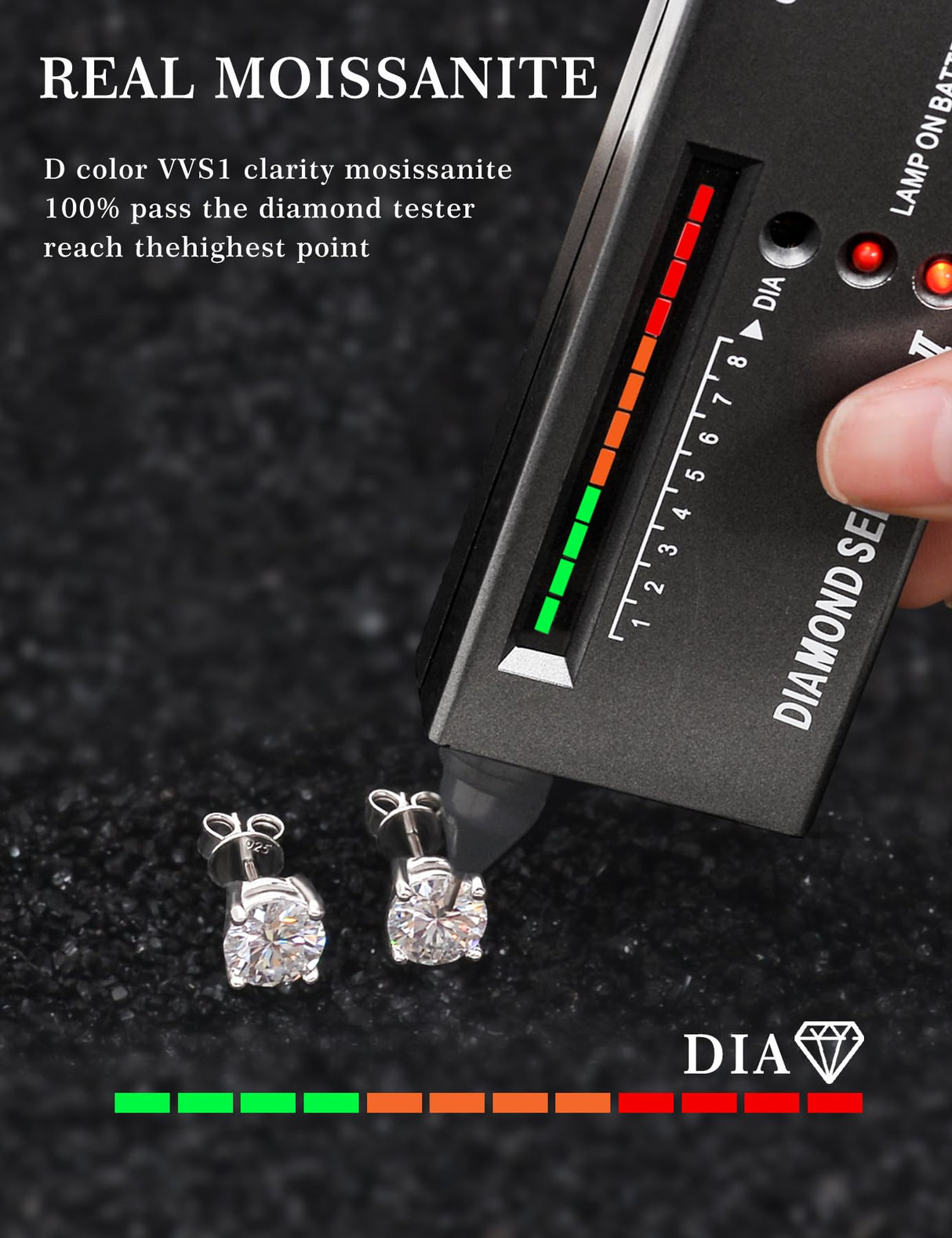 Mossanite stud earrings GRA 925 sterling silver(5mmSilver)