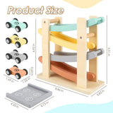 Joyreal Montessori Toys for 1 2 Year Old Boys and Girls - Soft Color Wooden Car Ramp Race Track Set with 4 Mini Cars & Garage - Christmas Birthday Gifts for Toddlers 1-3 Year Old