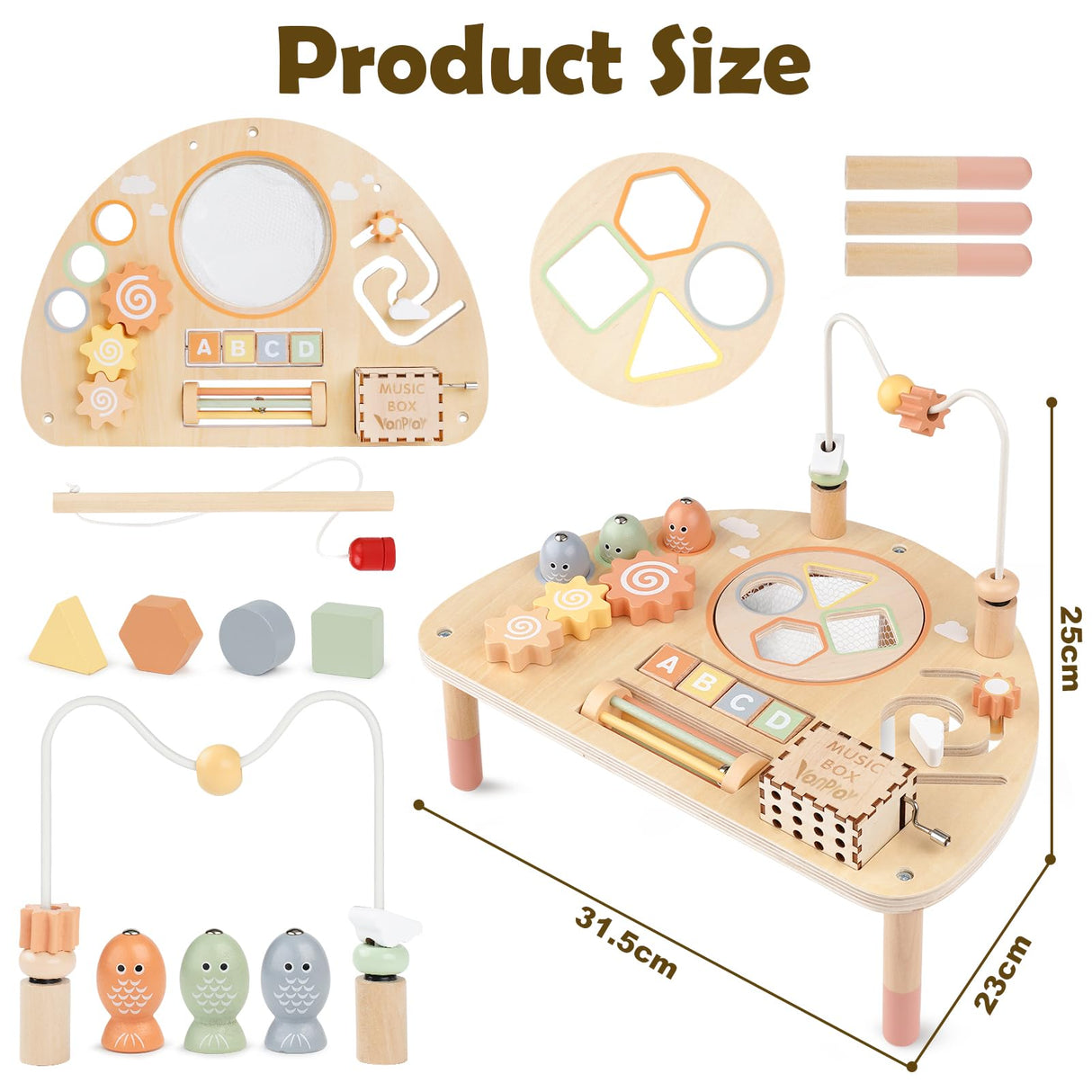 Activity Table for 1 Year Old, Montessori Toys for 1 2 Year Old Girls Boy Gifts, 8 in 1 Wooden Sensory Play Table for Toddler 1-3, Learning Toys for Baby 12-18 Months 1st Christmas Birthday Gifts