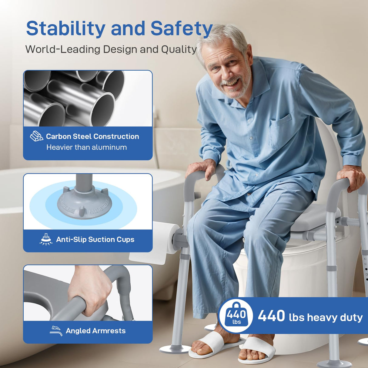 Jofulity Raised Toilet Seat with Handles Open-Front Design, Adjustable Height & Width 440lbs Toilet Seat Riser for Seniors, Elevated Toilet Seat for Elderly Handicap Surgery Pregnant, Toilet Bath Bed