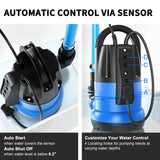 FOTING Sump Pump 1HP Clean/Dirty Submersible Water Pump,4600GPH Utility Pump Thermoplastic Electric Portable Transfer Water Pump for Swimming Pool Pond Basement with 10ft Power Cord,Auto