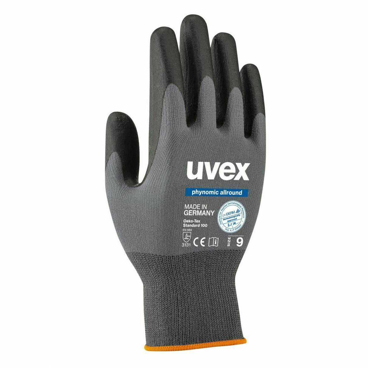 Uvex Safety phynomic Allround 3-pack gloves for garden, workshop and operation, light mounting gloves, moisture-repellent protective gloves, grey
