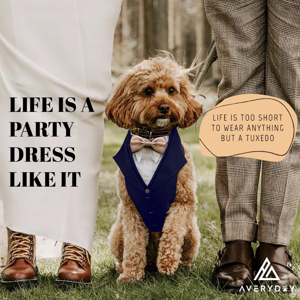 AVERYDAY Dog Tuxedo for Wedding Outfit, Dog Suit and Tie Costumes for Birthday, Halloween, Cosplay, Christmas Party, Pet Formal Wear with Bowtie, Tux for Medium Large Dogs, Bulldog, Labrador, Husky