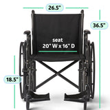 Medline Comfortable Folding Wheelchair with Swing-Back Desk-Length Arms and Swing-Away Footrests, 20”W x 16”D Seat