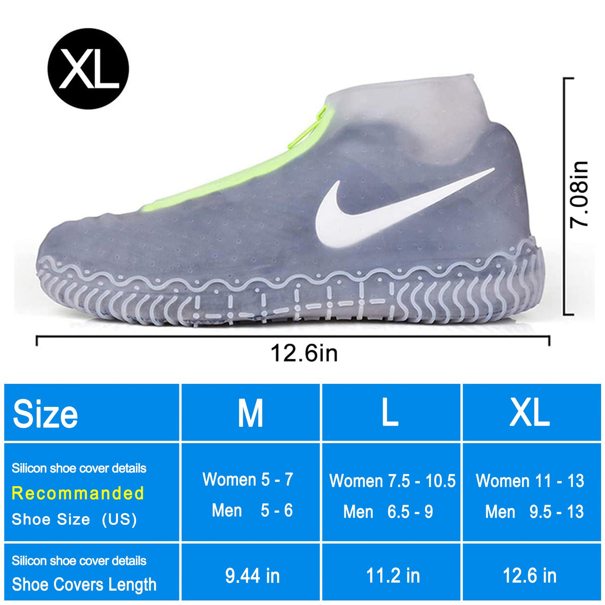 Shiwely Silicone Waterproof Shoe Covers, Upgrade Reusable Overshoes with Zipper, Resistant Rain Boots Non-Slip Washable Protection for Women, Men (XL (Women 11-13, Men 9.5-13), White)