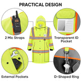 TICONN Reflective Rain Coat, Waterproof Hi Vis Safety Rain Jacket, Heavy Duty ANSI Class 3 High Visibility Trench Coat (L)