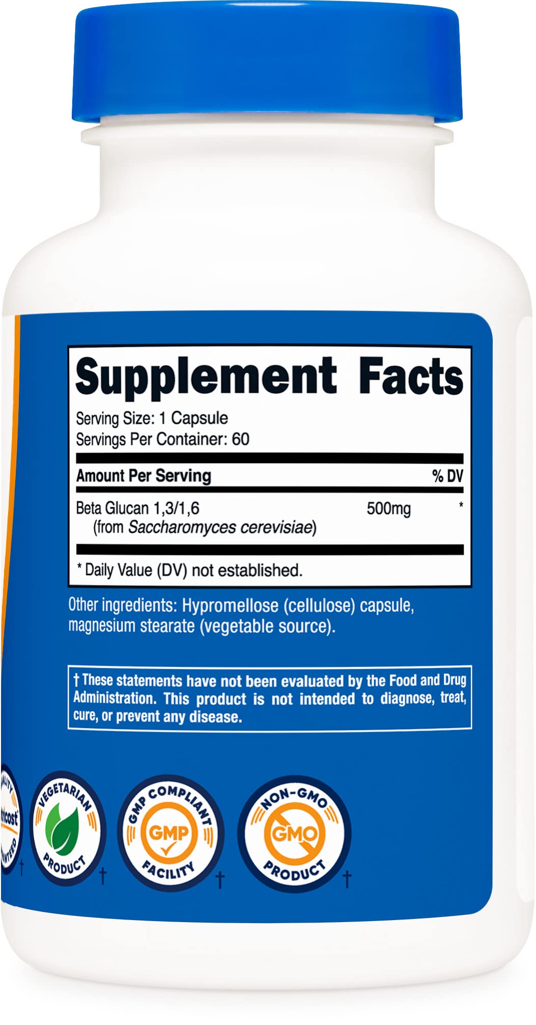 Nutricost Beta Glucan 500mg 1,3/1,6 D-Glucan, 60 Vegetarian Capsules - Gluten Free, Non-GMO