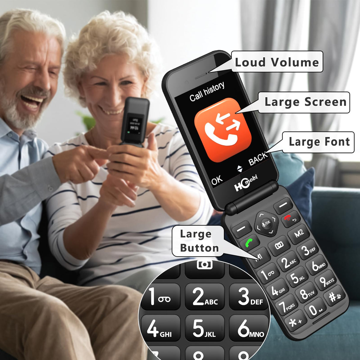 4G Flip Phone Unlocked for Seniors,Basic Flip Phone,Cell Phone for Seniors,2.8" +1.5 ''Screen,SOS Button,Speed Dial,Hans-Free,Big Buttons,Bluetooth,Camera,FM Radio,1400mAh Battery.(Matte Black)