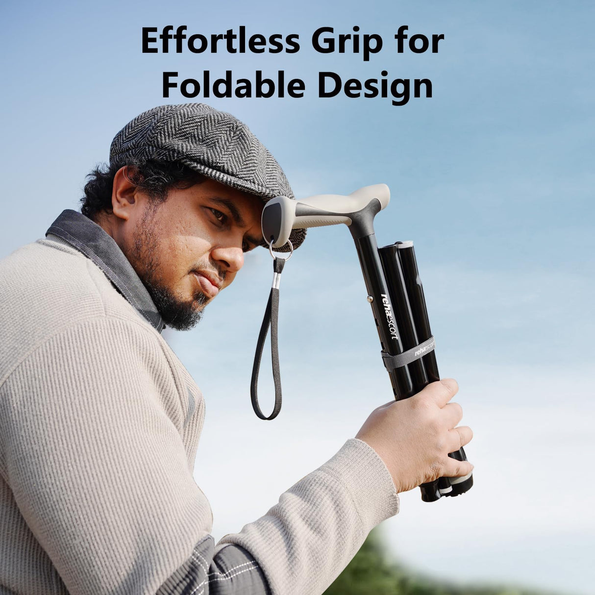 RehaEscort Walking Cane, Folding, Adjustable, Lightweight, Walking Canes for Men & Women, Soft Ergonomic Handle, Heavy Duty All Terrain Tip, Walking Sticks for Seniors & Adults with Travel Bag