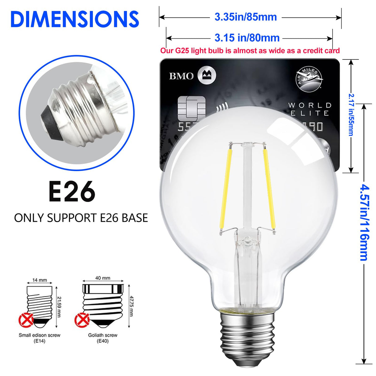 ENERGETIC SMARTER LIGHTING 5W Dimmable G25 LED Edison Light Bulb, G25 (G80) Globe Bulb, 60W Equivalent, 5000K Daylight, Christmas Light, E26 Standard Base, ETL Listed, 6-Pack
