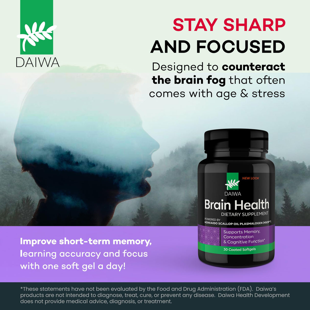 Daiwa Brain Supplement for Adults with Hokkaido Scallop Oil Plasmalogen (HSOP) - 30 Capsules