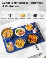 Warming Mat for Food, Fast Heating Electric Food Warmers with 9 Level Temperature and 6 Hours Timer, Large Roll Up Silicone Food Heating Mat, Portable Warming Trays for Buffets Party (Blue)