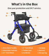 VOCIC Transport-Wheelchair-Lightweight-Foldable, Walker Wheelchair Combo, Rollator-Walkers-for-Seniors-with-Seat, 2 in 1 Rolling Walker, 300lb Adults 4 Wheel Transport Chair w/Brakes & Pouch-FSA HSA