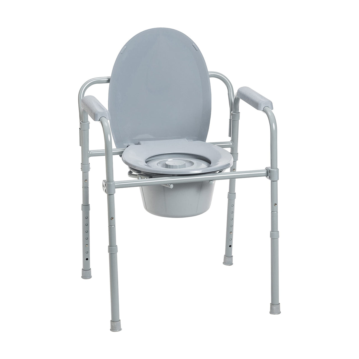 Drive Medical RTL11158KDR Folding Steel Bedside Commode Chair, Portable Toilet, 350 Pound Weight Capacity with 7.5 Qt. Bucket, Grey