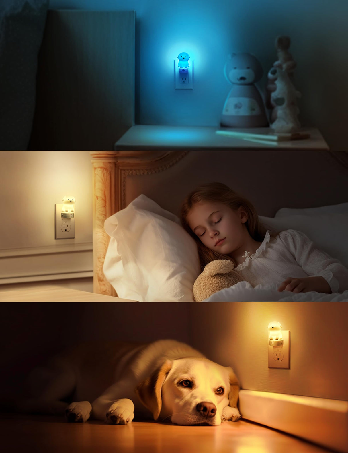 L LOHAS LED Plug in Night Light for Kids 2 Pack, 3D Cute Puppy Night Lights with Dusk to Dawn Sensor, RGB+Soft White 3000K Dog Night Light, Christmas Birthday Gift Nightlight for Kids, Room Decor