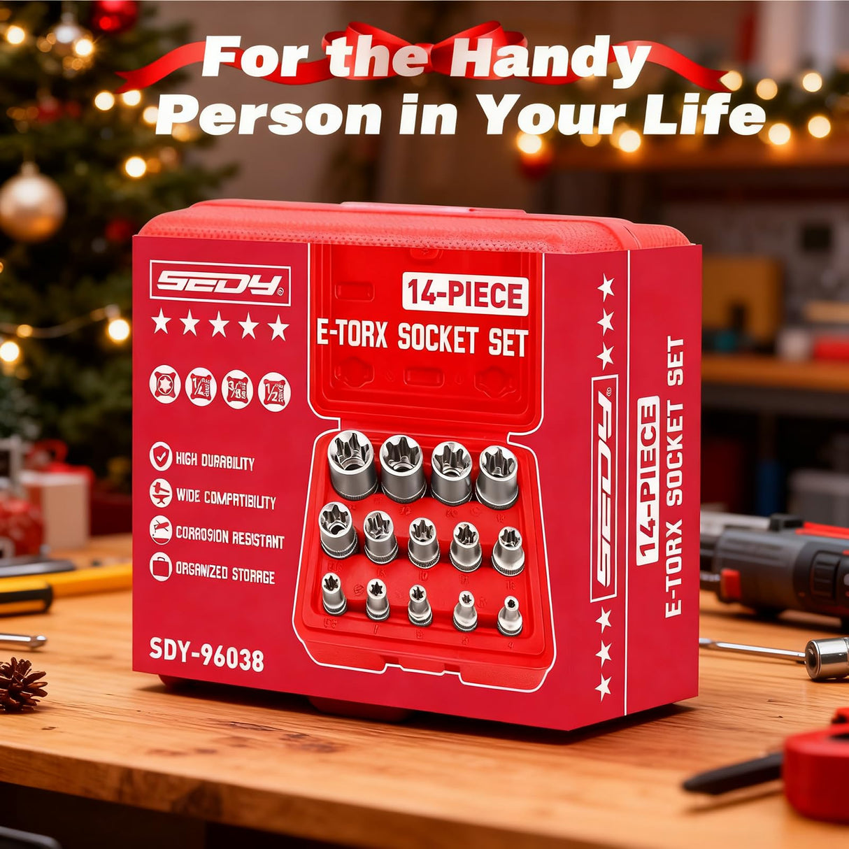 SEDY 14-Piece E-TORX Socket Set - Premium Female Torx Socket Set, Ultimate Torque Star Sockets, External Torx Sockets, E4 E5 E6 E7 E8 E10 E11 E12 E14 E16 E18 E20 E22 E24
