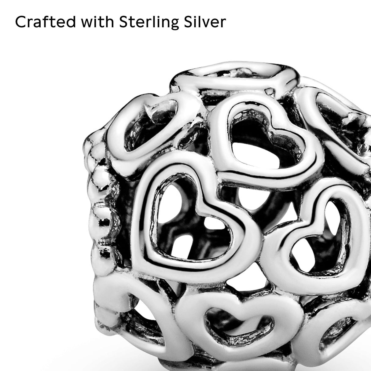 PANDORA Hearts All Over Charm - Openwork Heart Design - Hand-Finished - Jewelry for Women with Gift Box - Compatible Moments Charm Bracelets - Sterling Silver