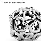 PANDORA Hearts All Over Charm - Openwork Heart Design - Hand-Finished - Jewelry for Women with Gift Box - Compatible Moments Charm Bracelets - Sterling Silver