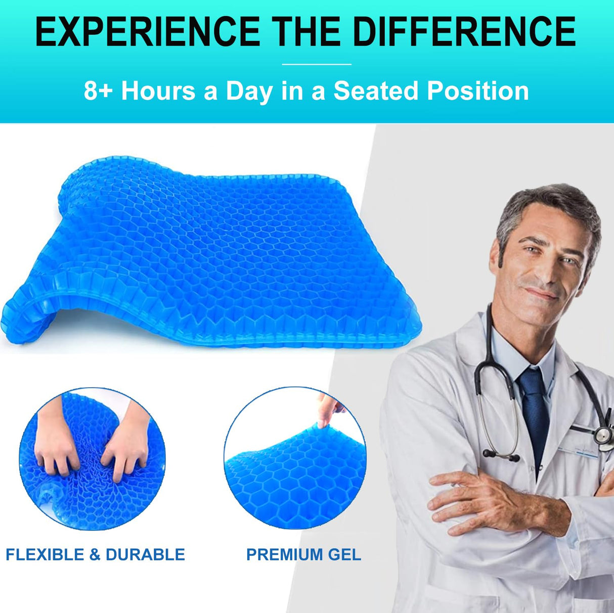 Helishy Gel Seat Cushion for Long Sitting - 1.65inch Double Thick Cooling Egg Seat Cushion for Back, Hip, Sciatica, Coccyx, Tailbone Pain Relief - Office Chair Car Seat Cushion – Wheelchair Cushions