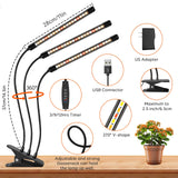 2 Pack Plant Lights for Indoor Growing, 3 Heads Grow Lights for Seed Starting, Full Spectrum Clip Grow Lamps with Auto ON & Off Timer 3/9/12H, 3 Switch Modes, 10 Dimming for Houseplants