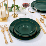 Nervure 100Pcs Green and Gold Plastic Plates - 10.25inch Disposable Green Dinner Plates - Heavy Duty Plastic Plate Ideal for Wedding & Party & Christmas