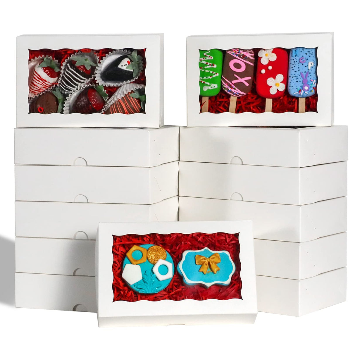 JCXGRVC 50PCS 8x5x2 Inch Chocolate Covered Strawberries Boxes Bakery Boxes with Window for Chocolate Truffle,Donut, Browines Cookies,Cakesickle &Christmas Valentine's Easter Mother's Day
