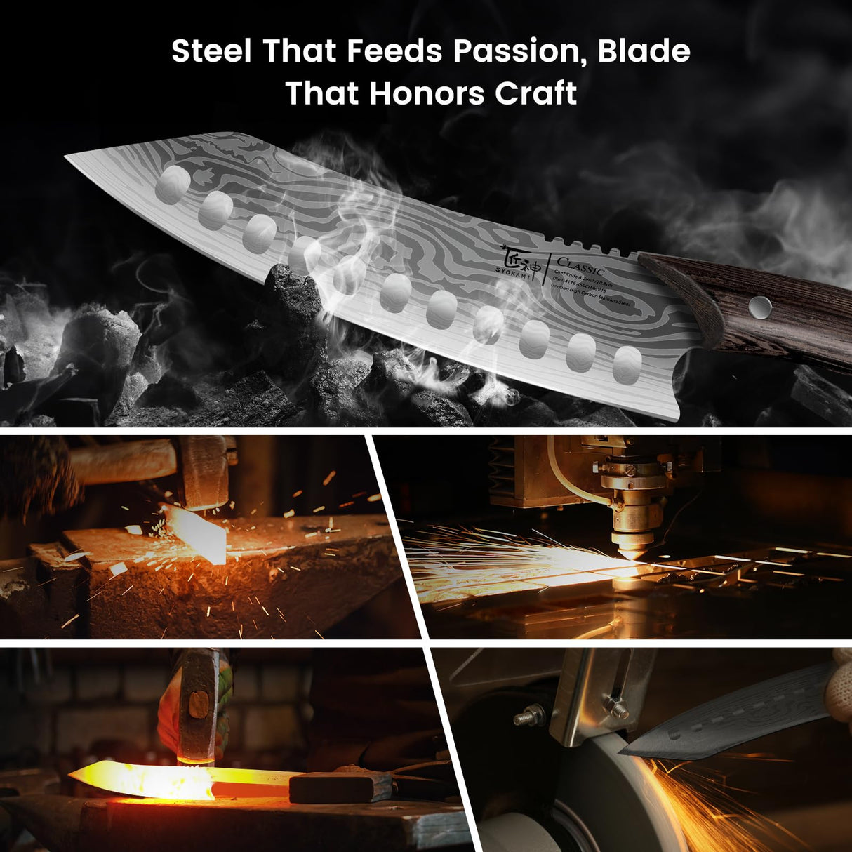 SYOKAMI Japanese Kitchen Knife, 8.2 Inch Chef Knife, Carbon Steel Kiritsuke, Razor Sharp Santoku for Precision Cutting, Damascus Pattern, Full Tang Wood Handle,Thanksgiving Christmas Cooking Gifts