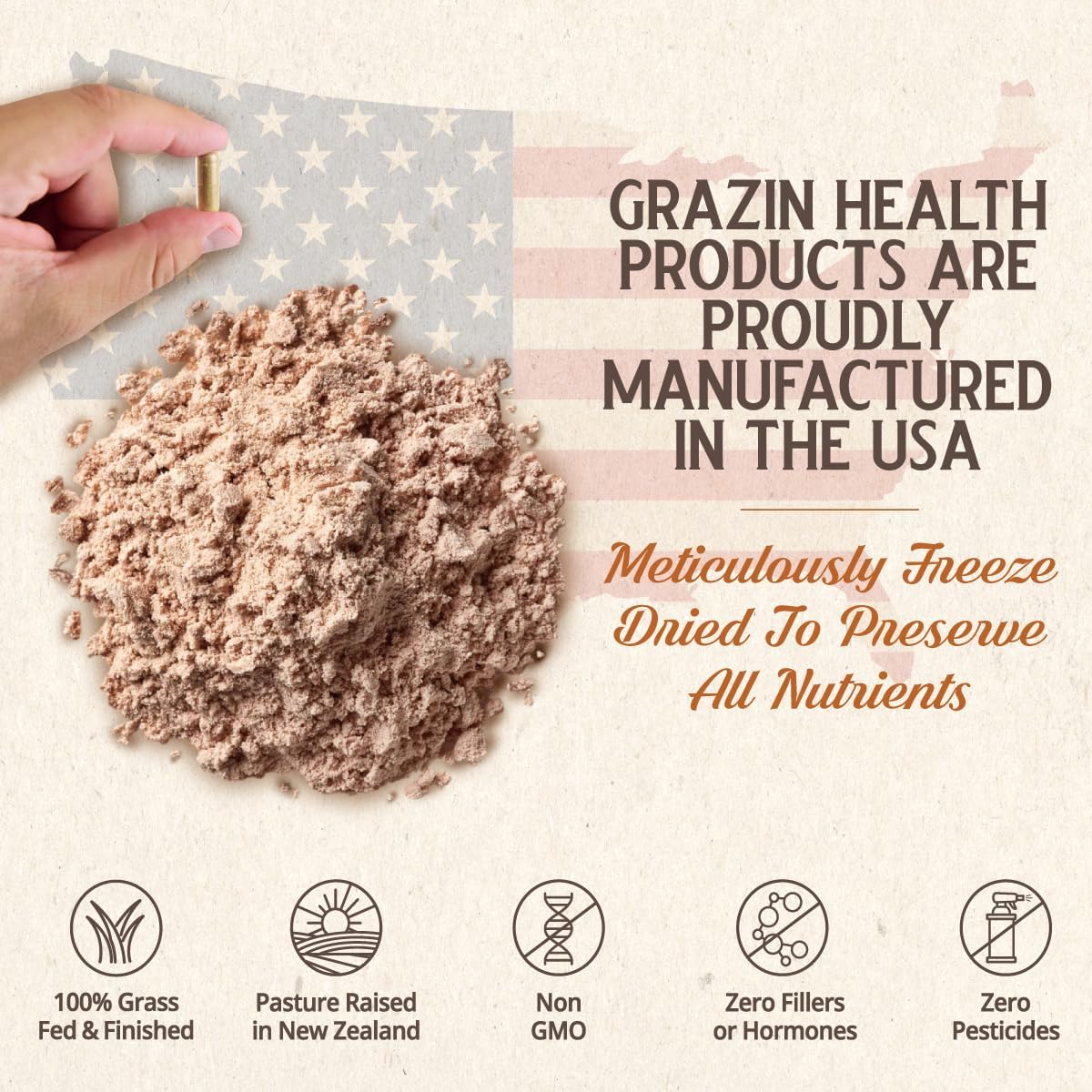 GRAZIN HEALTH - Beef Brain Capsules: 1500 Mg Brain/ 1500 Mg (30 Servings)