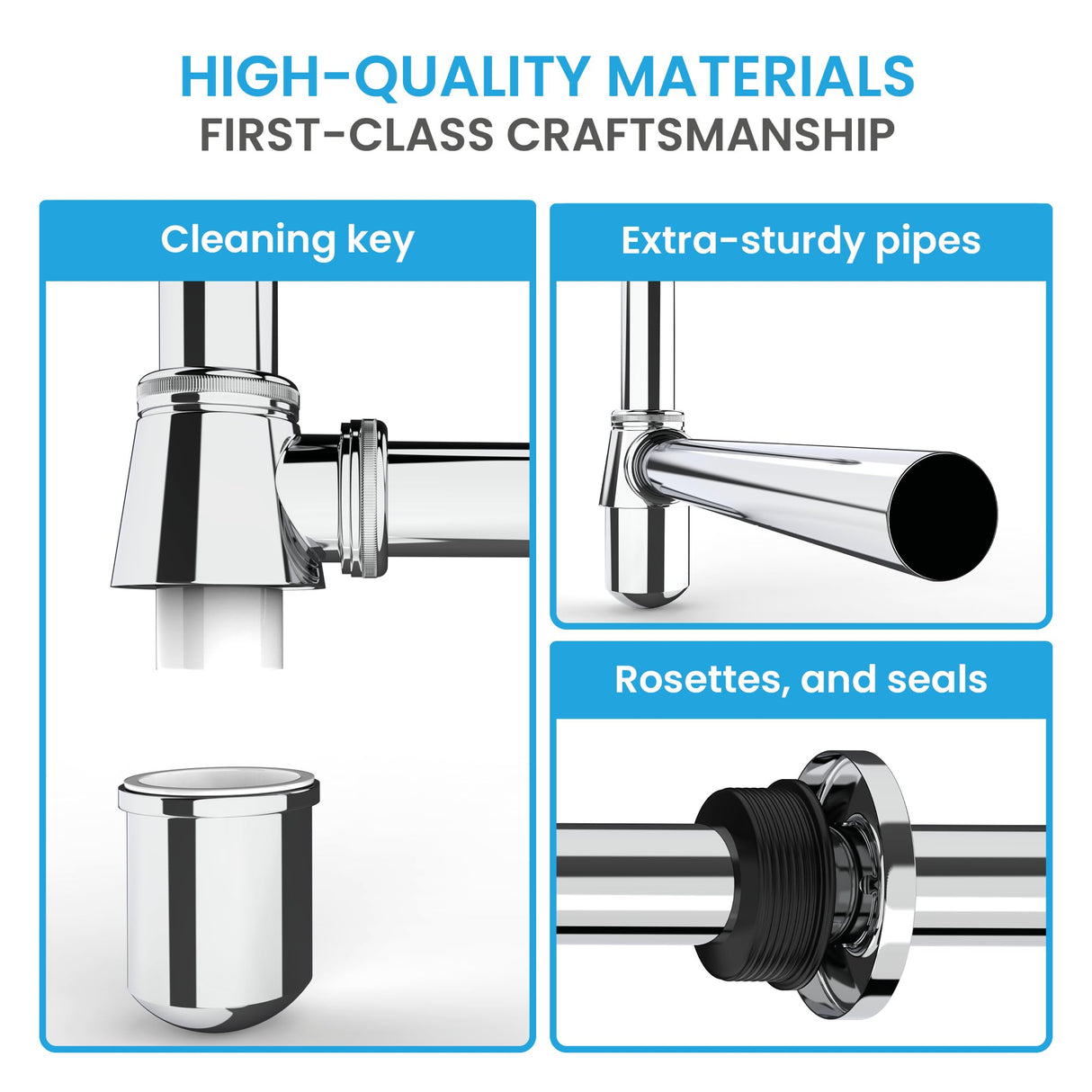 Bächlein Cup Siphon Universal for Washbasin & Washstand, Odour Trap with Cleaning Opening + Installation Instructions - Drain Fitting Precisely - Design Siphon Drain Fitting Bottle Siphon