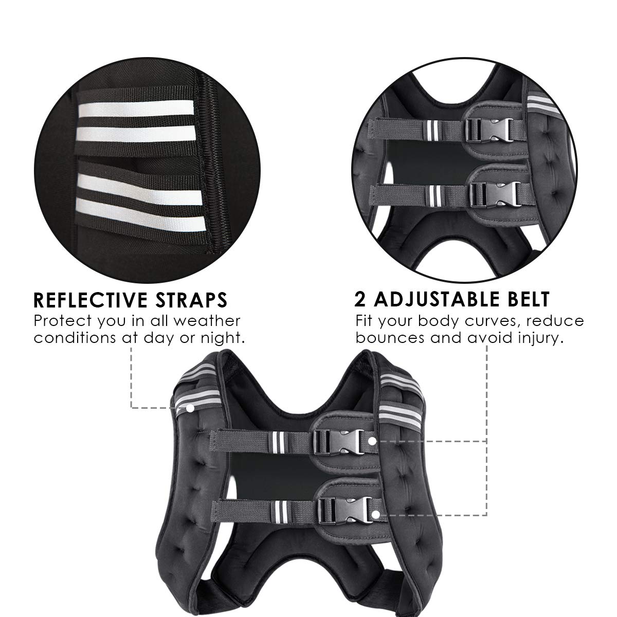Prodigen Weighted Vest for Women and Men 12 Lbs with Reflective Stripe and Double Adjustable Buckle Straps Weight Vests for Strength Training, Jogging, Cardio, Weight Loss, Muscle Building, Gray