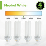 KOR (Pack of 4 26 Watt Triple Tube - GX24Q-3 (4 Pin) Base -3500K White - CFL Light Bulb - Philips 268243 PL-T 26W/35/4P/ALTO - GE 97616 F26TBX/835/A/ECO