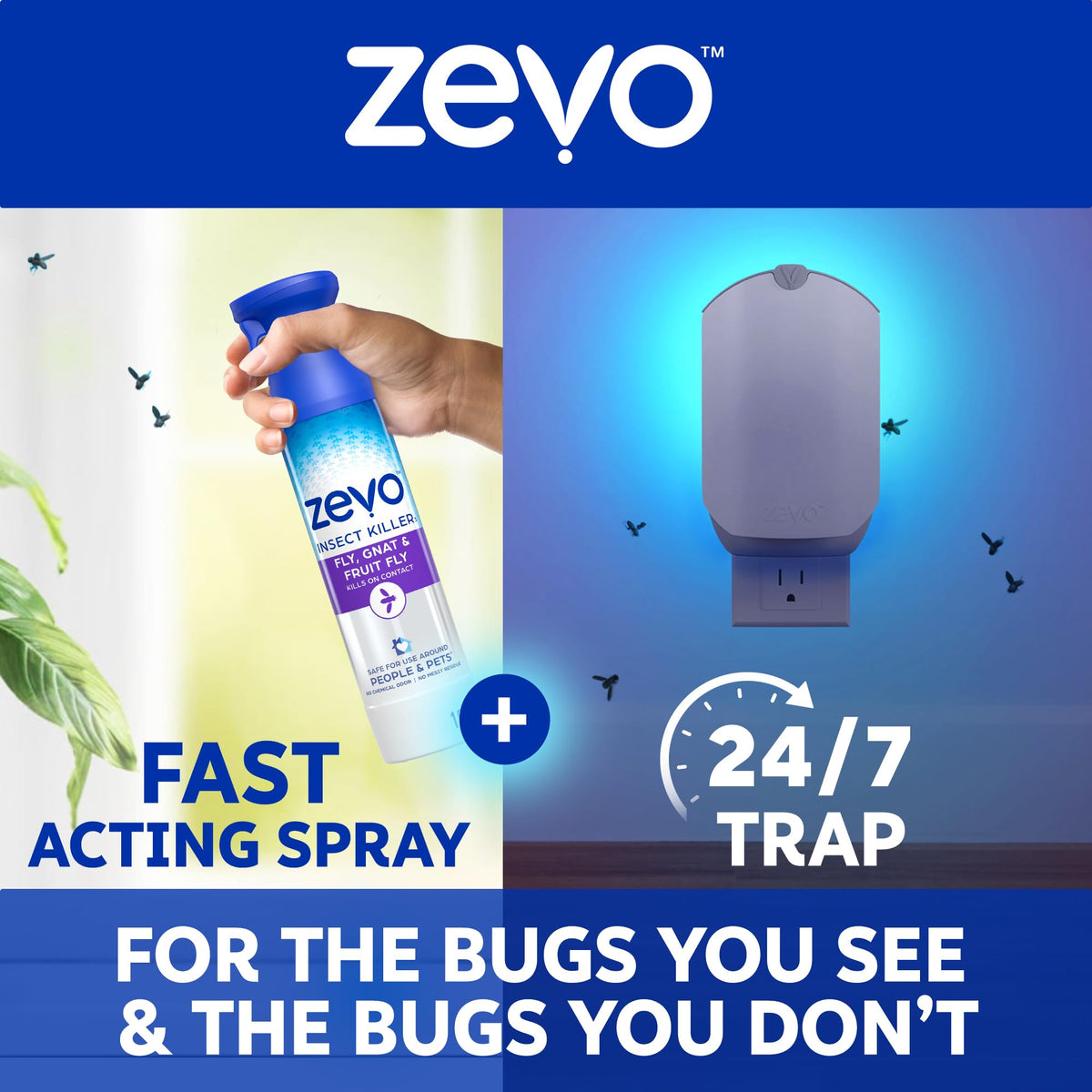 Zevo Flying Insect Bug Aerosol Spray, Kills Flies & Fruit Flies, 3 Bottles