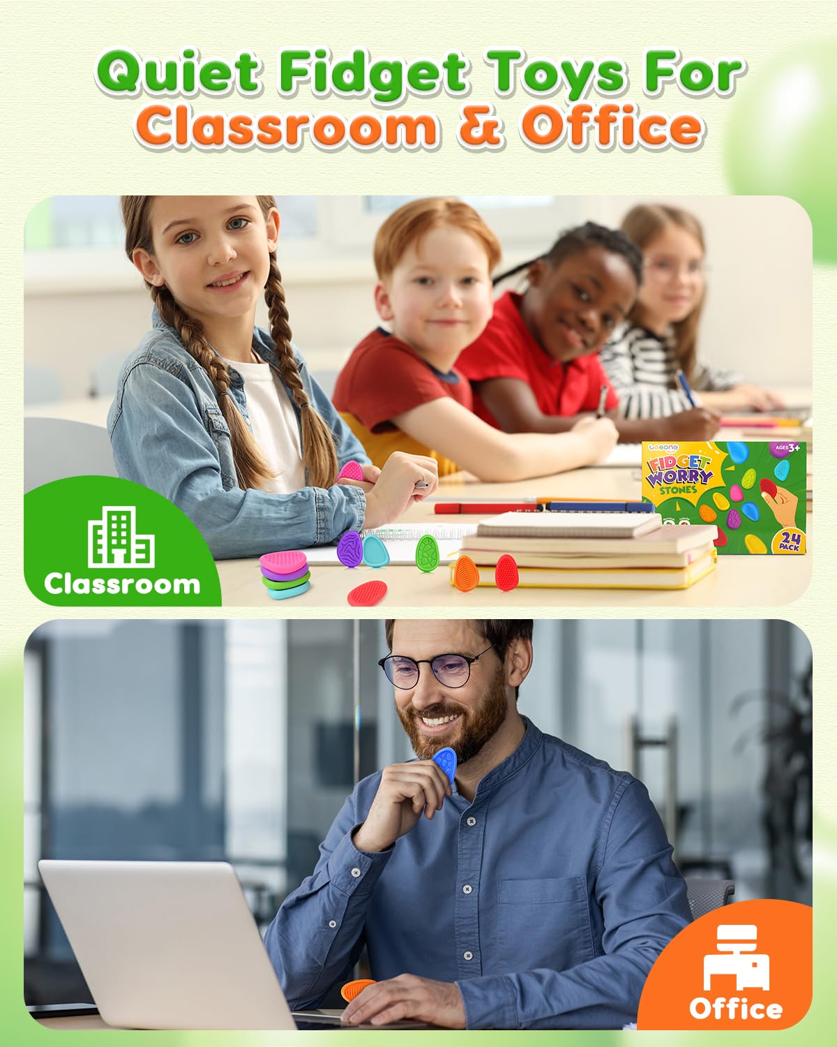 Fidget Toys Sensory Stone for Kids: 24 Pack Textured Worry Stones for Adults - Bulk Fidgets for Classroom Prizes Gooide Bag Stuffers - Quiet ADHD Tools for Autism Kids - Christmas Stocking Stuffers