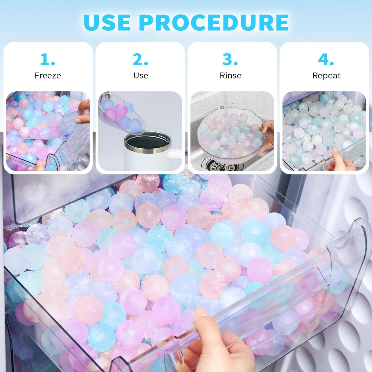 VOGVOG Reusable Ice Cubes for Coolers, Zero Refreezable Ice Cubes Set with Storage Bag, Non-Melting BPA-Free Plastic Ice Cubes for Drinks, Camping, Beach (Color-Changing, Round-300 Pack)