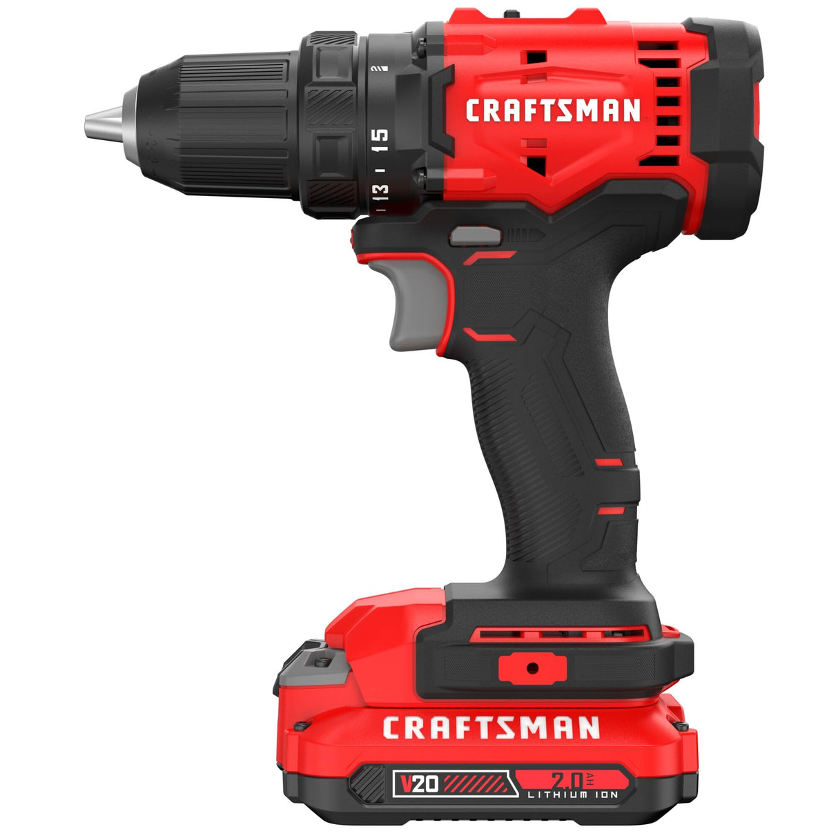 CRAFTSMAN V20 1/2 in Cordless Drill Set With 2.0 Ah Battery, Charger and Double Ended Bit, LED Light, Long Runtime, Ergonomic Power Drill Driver (CMCD702D1)