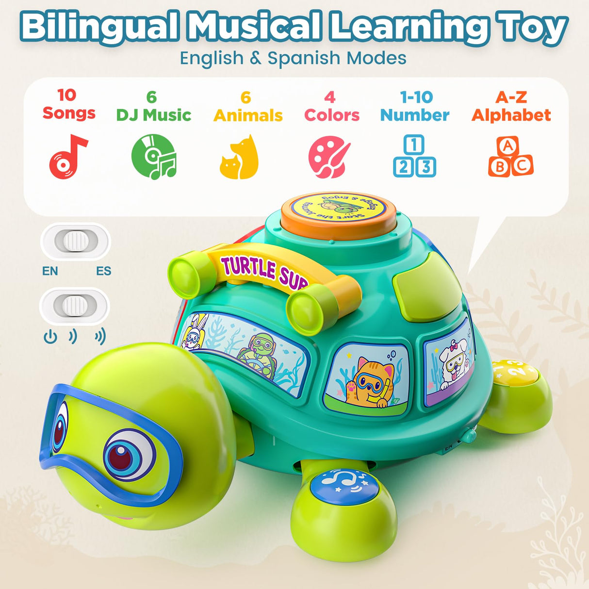 Educational Baby Toys 6-12 Month, Musical Crawling Turtle, Infant Toys for 6 7 8 9 10 Month Old Boy Girl, Christmas Bilingual Baby Gifts for 3-6-9-12 Months
