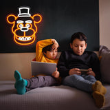 AHlove Freddy Neon Signs for Wall Decor，LED Neon Lights for Bedroom，Birthday、Christmas Gifts for kids 5V Power Adapter 12 * 13Inch(wite+orange)