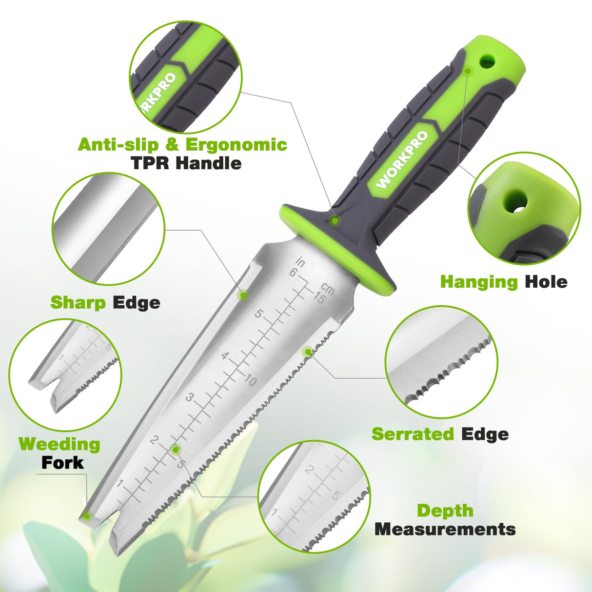 WORKPRO Hori Hori Garden Knife, Garden Tools with Oxford Sheath