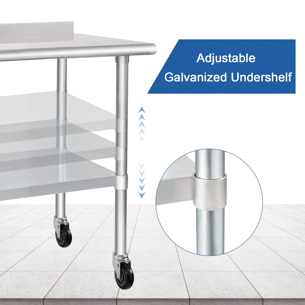 HARDURA Stainless Steel Table 30 x 36 Inches with Wheels Casters NSF Heavy Duty Commercial Prep Table with 2” Backsplash and Adjustable Undershelf for Restaurant Kitchen Home and Hotel