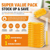 30 Count Duster Refills Kit fit for Swiffer Duster, 360° Heavy Duty Duster Refills, Disposable Microfiber Duster for Cleaning Home (30 Count Refills+1Handle)