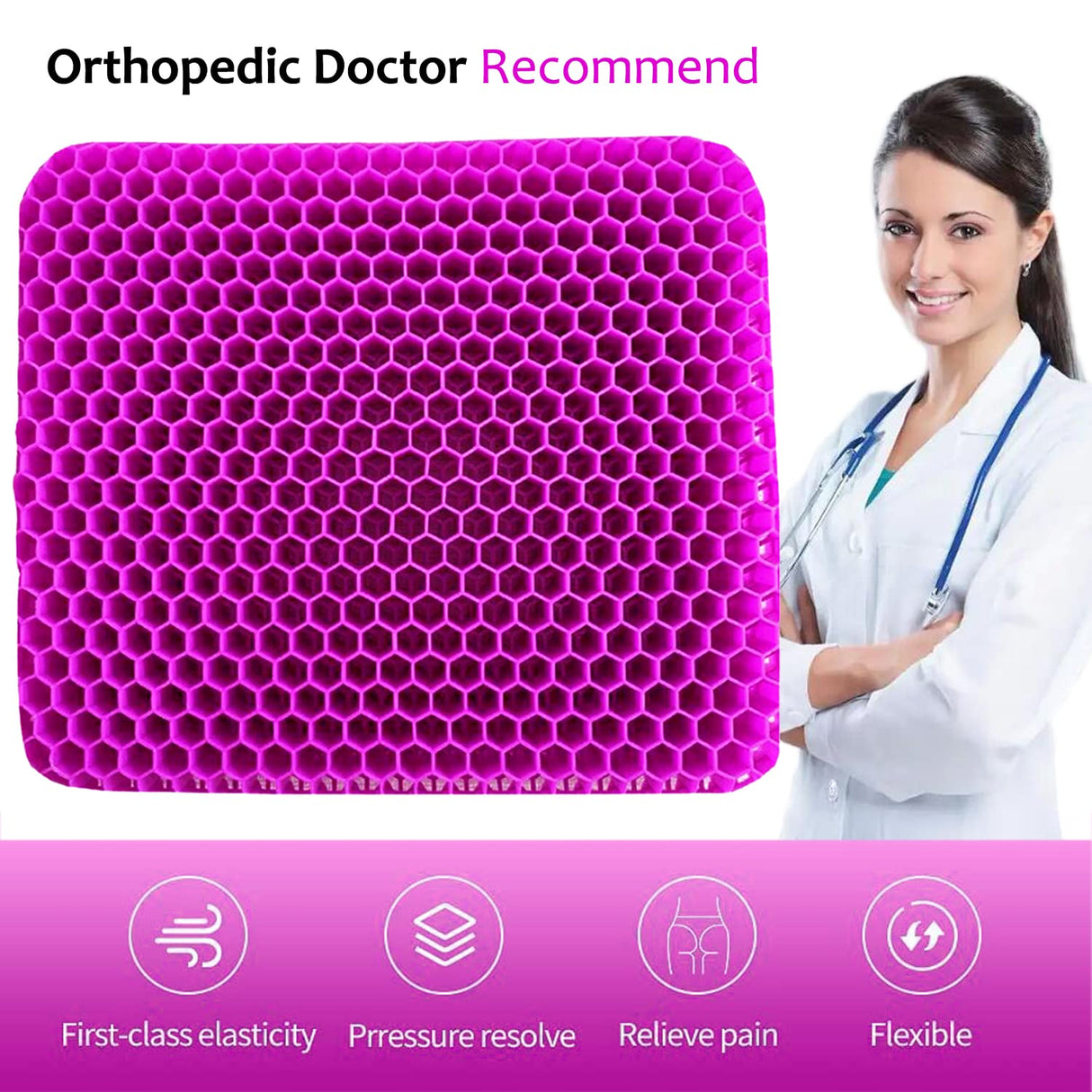 Gel Seat Cushion for Long Sitting, Extra Thick Gel Cushion for Wheelchair Soft Chair Pads Cushion for Office Home Chairs Car Seats Long Trips - Back Sciatica Hip Tailbone Pain Relief Cushion (Violet)