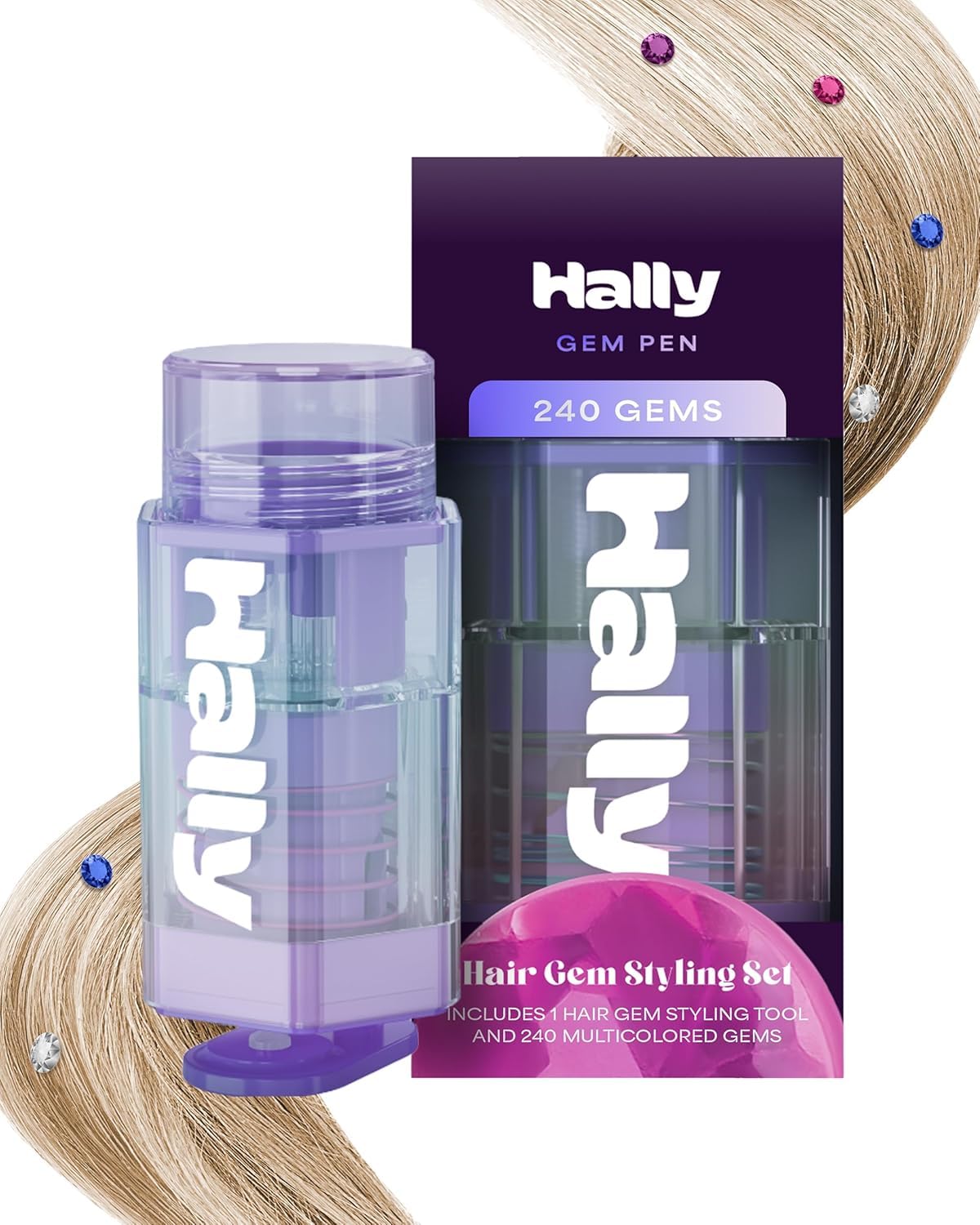 Hally Hair Gem Pen Kit with 240 Stick-On Hair Gems and Stamper Tool