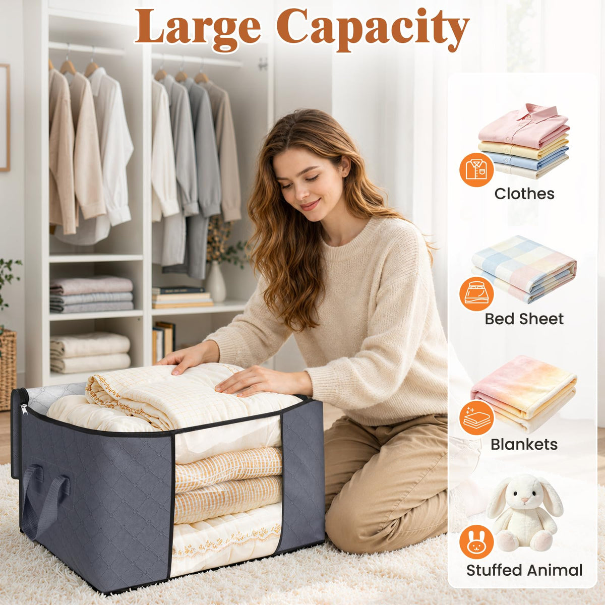 Fab totes 6 Pack Storage Bags for Clothes Blanket Storage Bins with Lids